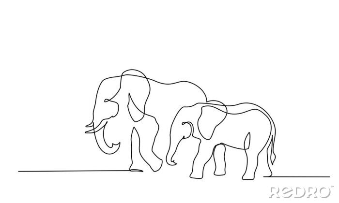 Papier peint  Grand éléphant et petit bébé éléphant