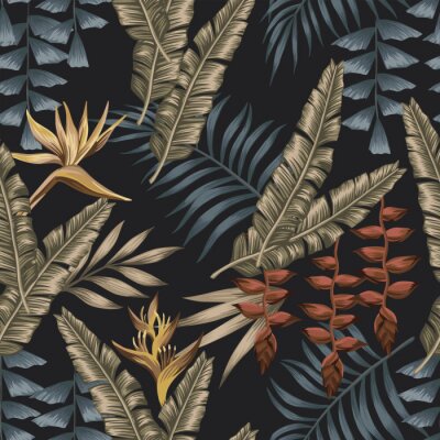 Grandes feuilles tropicales sur fond noir