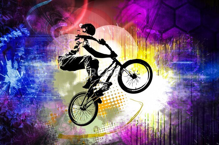 Papier peint  Graphique abstrait d'un cycliste effectuant une acrobatie