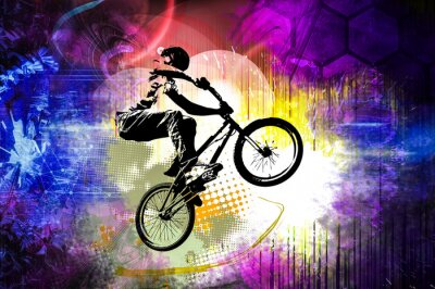 Papier peint  Graphique abstrait d'un cycliste effectuant une acrobatie