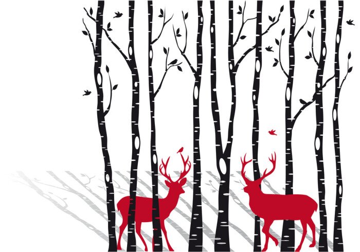 Papier peint  Graphique arbres et cerfs
