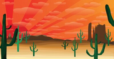 Papier peint  Graphique avec le désert et les cactus