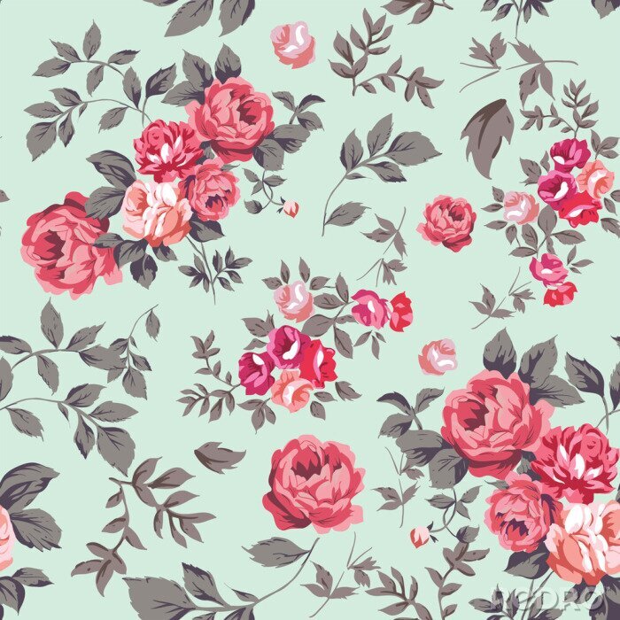 Papier peint  Graphique de roses anglaises dans un style vintage