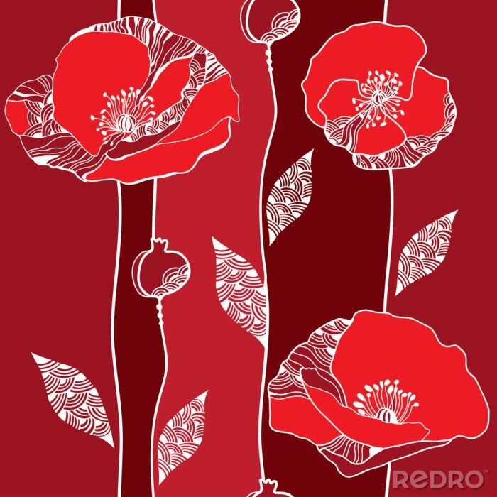 Papier peint  Graphiques avec des coquelicots