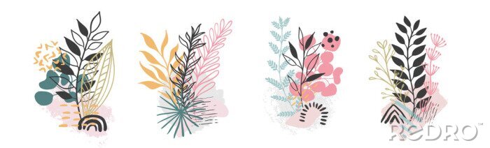 Papier peint  Graphiques simples avec des plantes colorées
