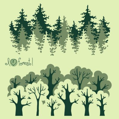 Papier peint  Graphisme vert avec des arbres