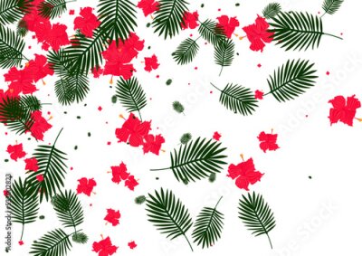 Papier peint  Green Foliage Background White Vector. Palm Tribal Card. Light Green Strelitzia. Aloha Texture. Red Brazil Backdrop.
