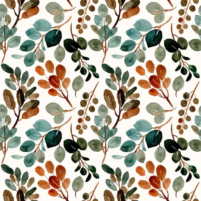 Papier peint  Green leaves seamless pattern with watercolor
