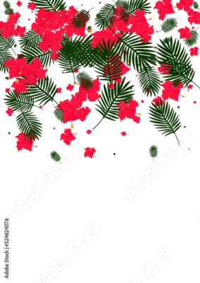 Papier peint  Green Monstera Background White Vector. Strelitzia Garden Pattern. Yellow Flora. Aloha Texture. Red Holiday Design.