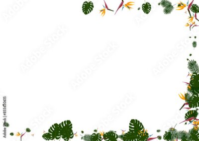 Papier peint  Green Palm Background White Vector. Strelitzia Abstract Texture. Yellow Leaves. Color Illustration. Orange Trendy Frame.
