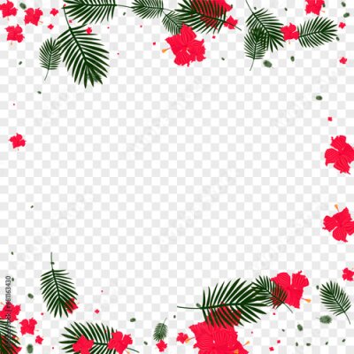 Papier peint  Green Strelitzia Background Transparent Vector. Flora Isolated Backdrop. Yellow Hibiscus. Hawaiian Texture. Light Green Nature Frame.