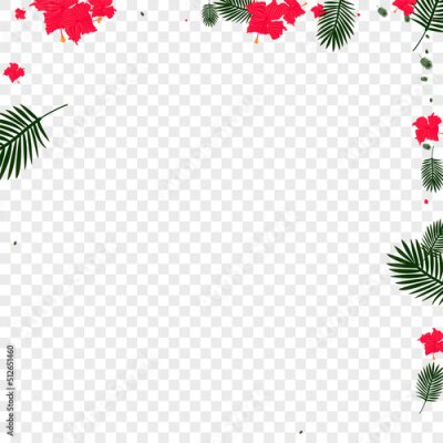 Papier peint  Green Strelitzia Background Transparent Vector. Tree Decoration Card. Pink Philodendron. Graphic Pattern. Yellow Resort Design.