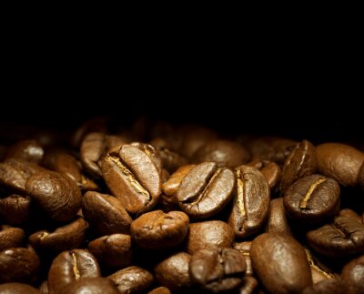 Gros plan sur des grains de café bruns