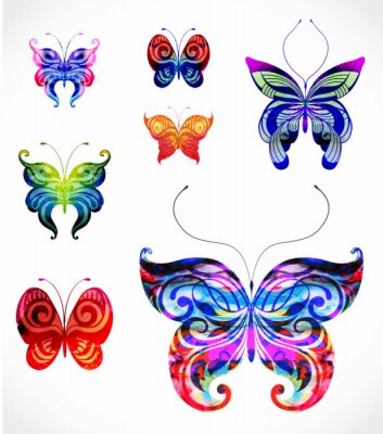 Papier peint  Groupe de papillons arc-en-ciel