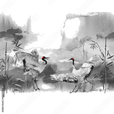 Papier peint  Grues dansantes