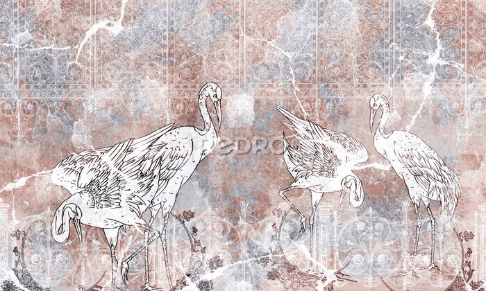 Papier peint  Grues sur fond de béton