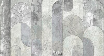 Grunge concrete wall with ornaments and prints. Digital tiles design. damask patchwork