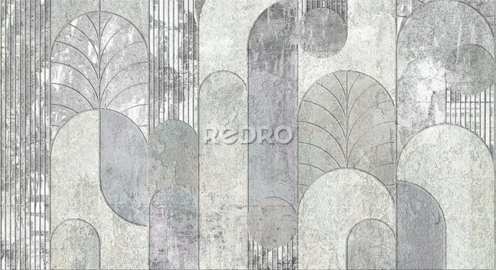 Papier peint  Grunge concrete wall with ornaments and prints. Digital tiles design. damask patchwork