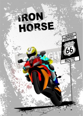 Papier peint  Grunge fond gris image de moto avec. Iron Horse. Vector illustration