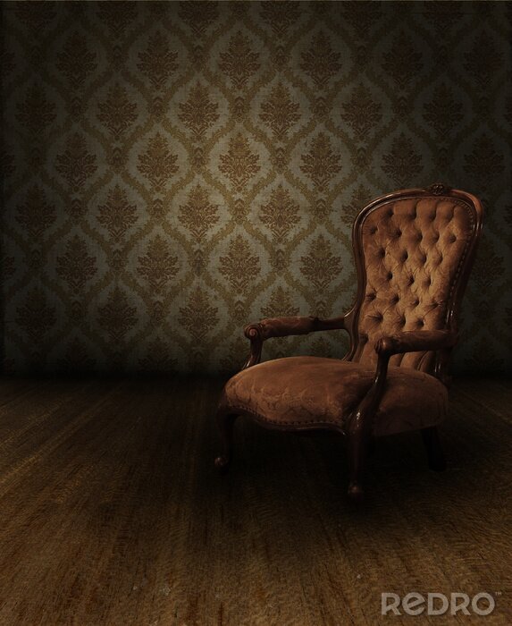 Papier peint  grungy millésime scène d'intérieur classique avec un fauteuil