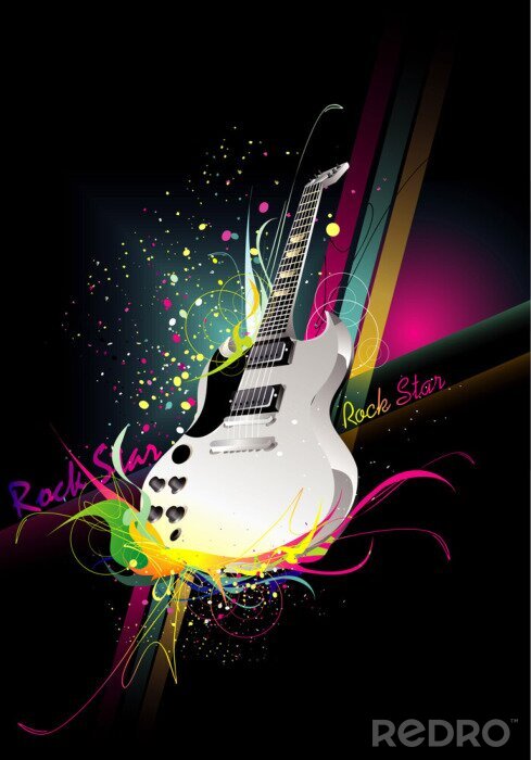 Papier peint  Guitare colorée