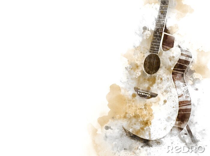 Papier peint  Guitare peinte à l'aquarelle