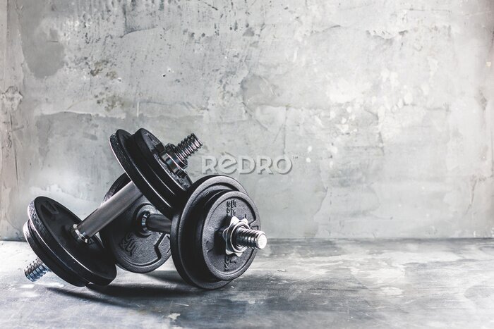 Papier peint  Haltères et poids sur un fond en béton