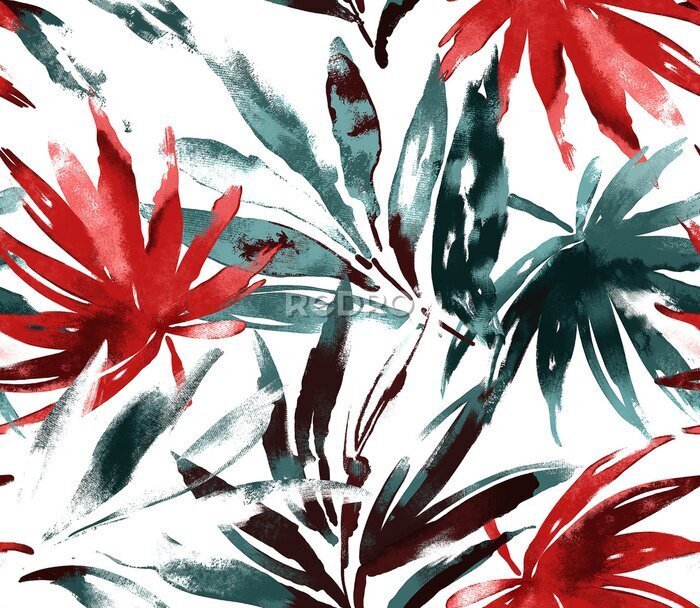 Papier peint  Hand draw tropical pattern with strelitzia