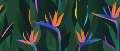 Papier peint  Hand drawn abstract jungle pattern with strelitzia flower. Creative collage contemporary seamless pattern. Natural colors. Fashionable template for design.