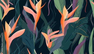 Papier peint  Hand drawn abstract jungle pattern with strelitzia flower. Creative collage contemporary seamless pattern. Natural colors. Fashionable template for design