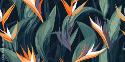 Papier peint  Hand drawn abstract jungle pattern with strelitzia flower. Creative collage contemporary seamless pattern. Natural colors. Fashionable template for design