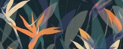 Papier peint  Hand drawn abstract jungle pattern with strelitzia flower. Creative collage contemporary seamless pattern. Natural colors. Fashionable template for, Generative AI