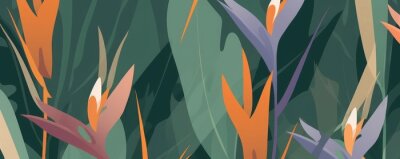 Papier peint  Hand drawn abstract jungle pattern with strelitzia flower. Creative collage contemporary seamless pattern. Natural colors. Fashionable template for, Generative AI