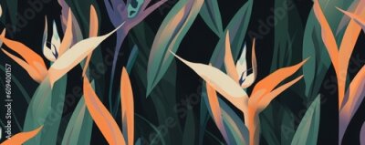 Papier peint  Hand drawn abstract jungle pattern with strelitzia flower. Creative collage contemporary seamless pattern. Natural colors. Fashionable template for, Generative AI