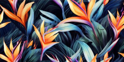 Papier peint  Hand drawn abstract jungle pattern with strelitzia or bird of paradise flowers. Creative collage contemporary seamless pattern. natural colors. fashionable template for design