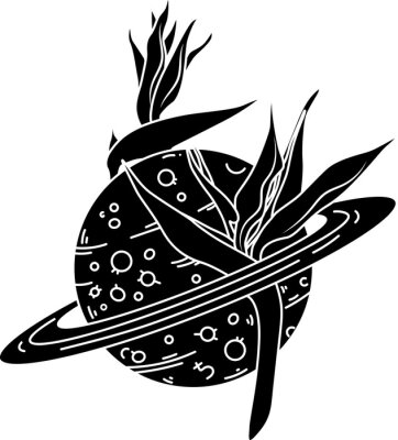 Papier peint  Hand Drawn Vector Saturn Planet Illustration with Strelitzia Flowers. Astrology SVG Outline Composition Perfect for Logo, T-shirt Printing, Cut Design and more. Astrological, Celestial Cut file.