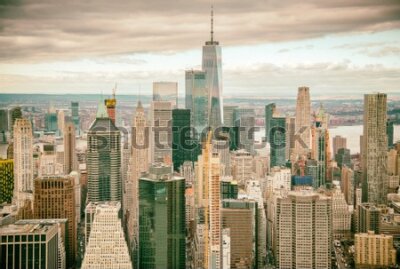 Papier peint  Helicopter view of Downtown Manhattan skyscrapers, New York City.
