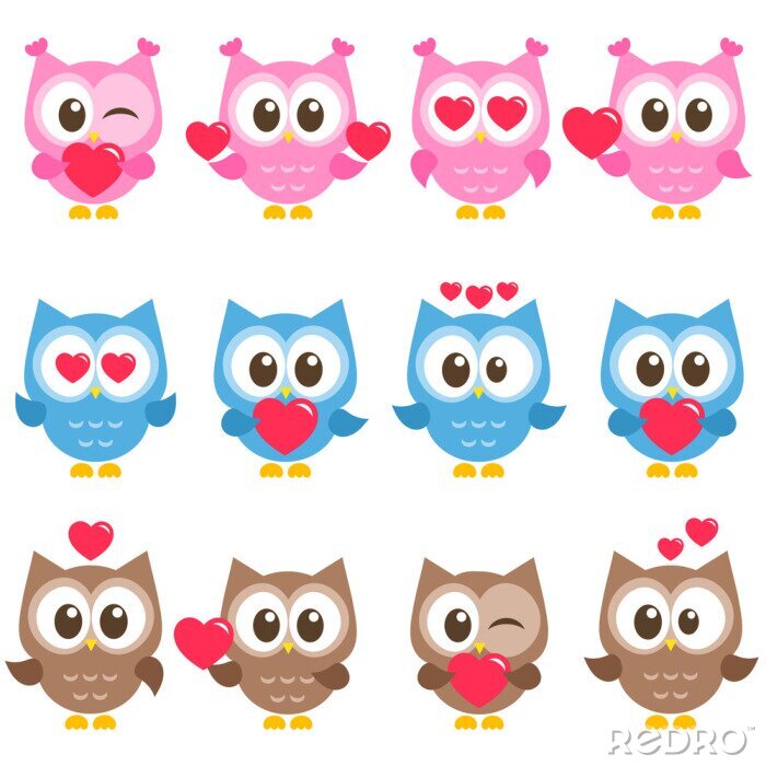 Papier peint  Hiboux avec des coeurs