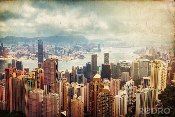 Papier peint  Hongkong panorama vintage