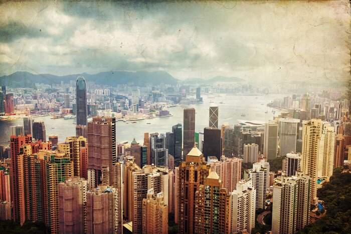 Papier peint  Hongkong panorama vintage