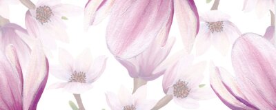 Papier peint  horizontal border with hand painted magnolia