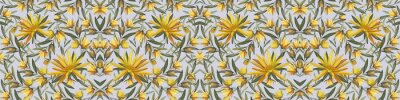 Papier peint  Horizontal pattern with yellow flowers of Strelitzia reginae. Bird of paradise. For fabric, scrapbooking, print, wallpaper.