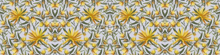 Papier peint  Horizontal pattern with yellow flowers of Strelitzia reginae. Bird of paradise. For fabric, scrapbooking, print, wallpaper.