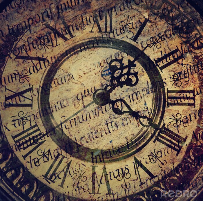 Papier peint  Horloge ancienne avec texte