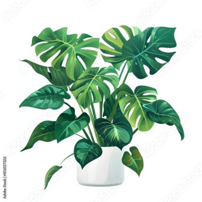 Papier peint  Houseplants care infographic. vector illustration of monstera, strelitzia, pothos, aglaonema, pilea. design of houseplant poster. flower shop, home garden concept isolated on white background, hyperre