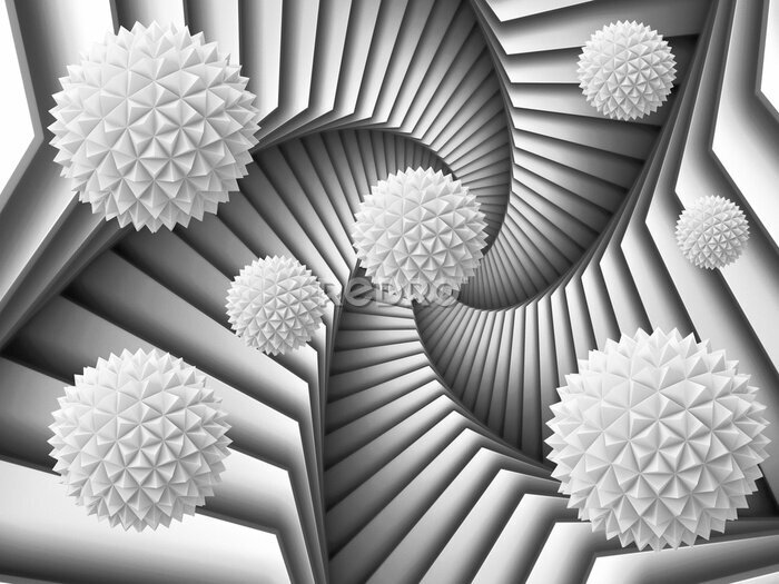 Papier peint  Illustration 3D d'une spirale avec des billes