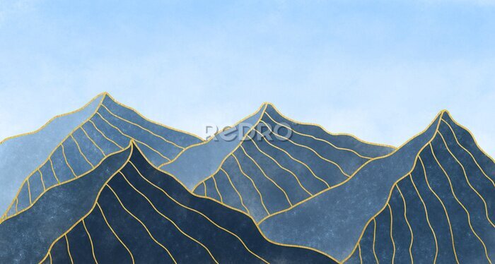 Papier peint  Illustration aquarelle de montagnes bleues