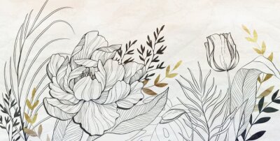 Papier peint  Illustration artistique avec des fleurs balayées par le vent