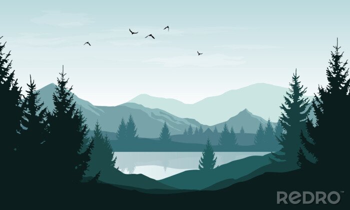 Papier peint  Illustration avec panorama de montagne