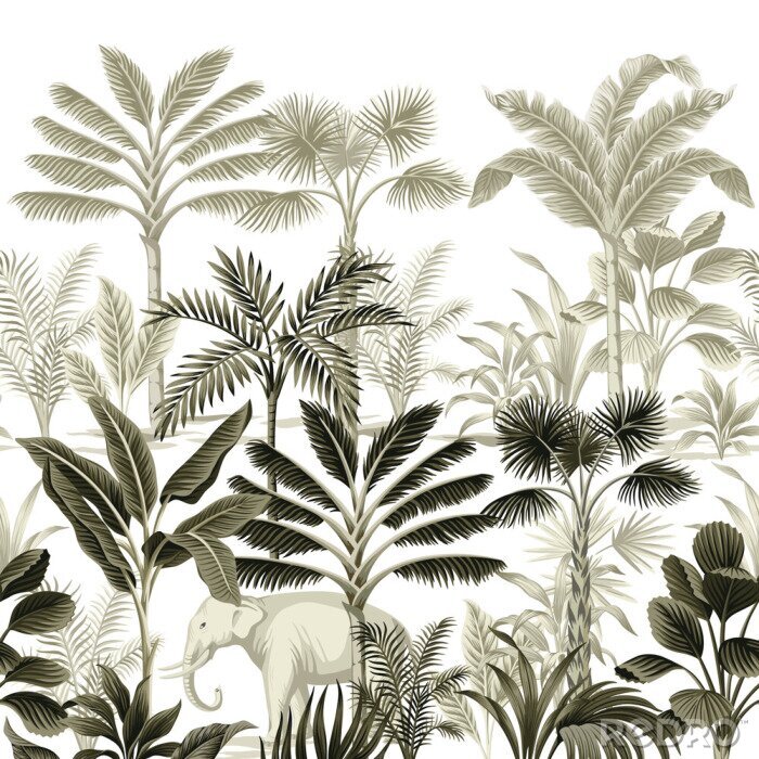 Papier peint  Illustration botanique de la jungle dans un style vintage